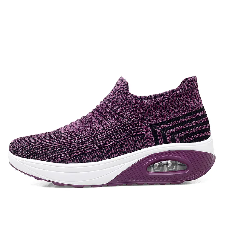 Zapatos de entrenamiento transpirables sin cordones para mujer, calzado para caminar con plataforma de cuña a la moda - 1