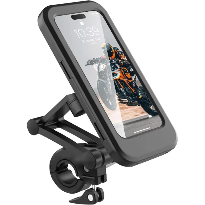 Soporte impermeable para teléfono de bicicleta, soporte táctil para teléfono de bicicleta, bolsa universal impermeable para teléfono celular, rotación de 360°, para motocicleta, scooter, ATV, MTB - 1