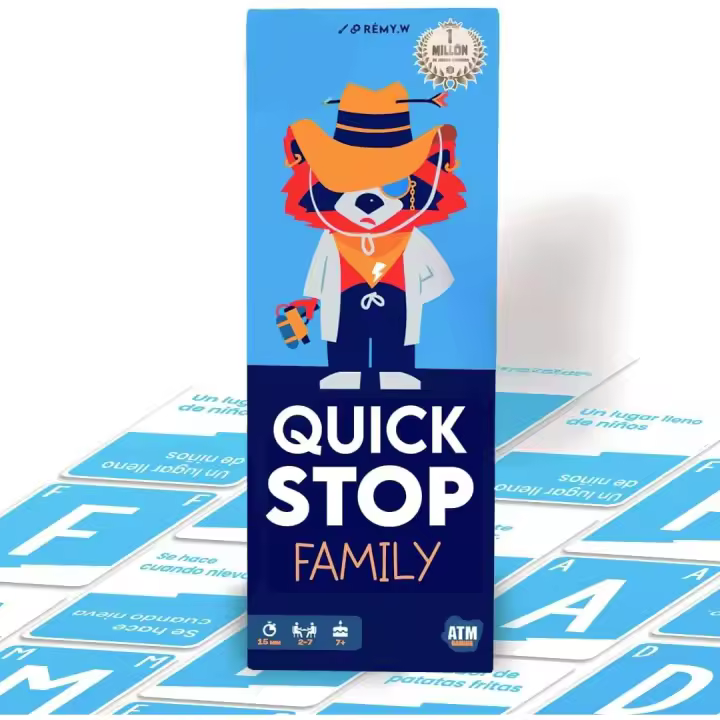 Asmodee - Quick Stop Family Juego de Mesa Dinámico para Familia y Amigos - Creatividad y Rapidez - A partir de 10 Años, Juego De 2 a 7 Jugadores, Versión Entretenimiento Familiar sin Pantallas, Regalo Original Padres y Niños - Juego en Español - 1