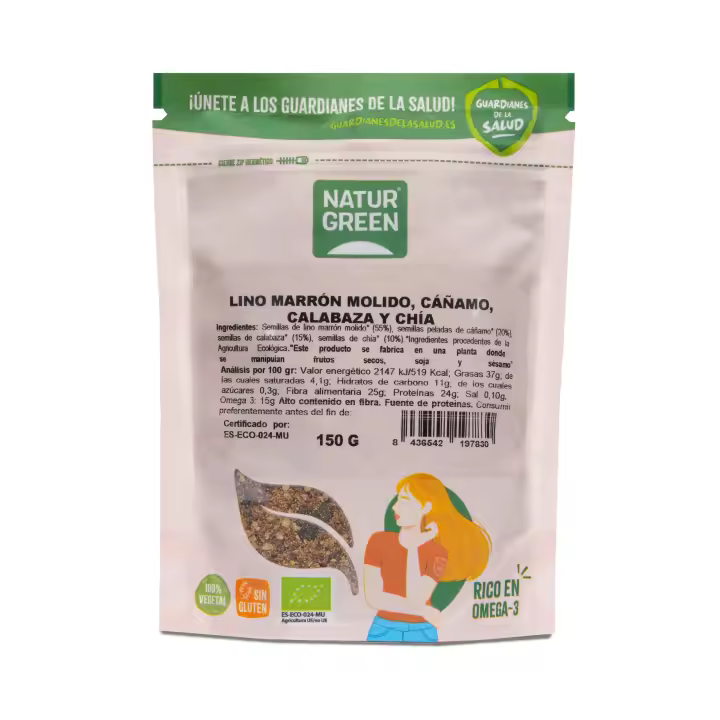 Semillas de lino, cáñamo, calabaza y chía Bio  Naturgreen 150g. - 1