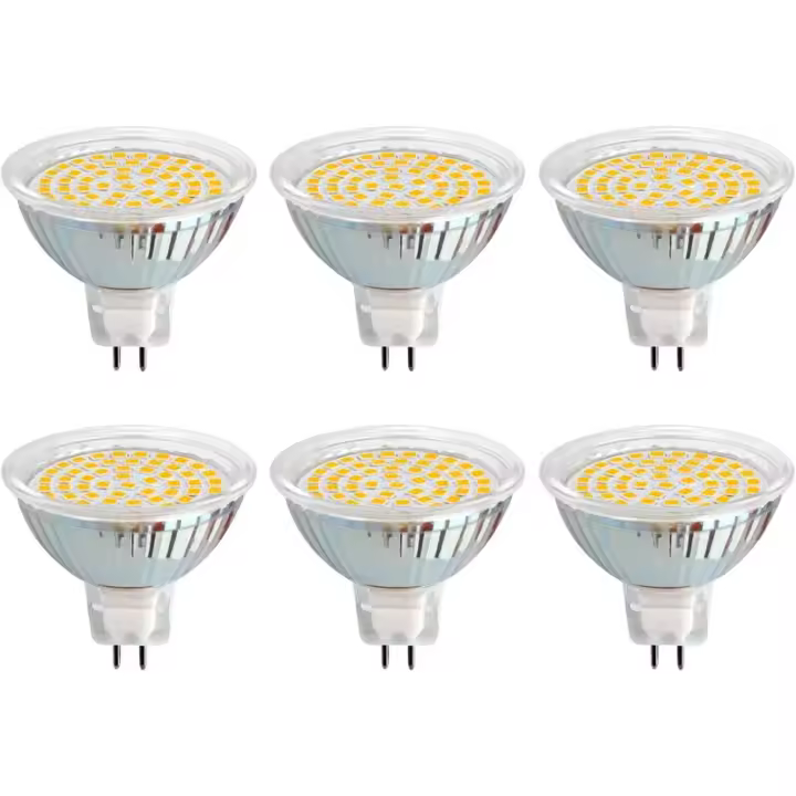 Bombilla LED GU5.3 12 V 3 W Blanco frío 6000 K, Ø50 mm, 120 grados, equivalente a GU5.3 35 W 50 W, 500 lm, CA/CC 12 V, MR16 Foco LED GU5.3 para cocina/baño/gabinete, no regulable, juego de 6 - 1