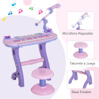 HOMCOM Piano Infantil 37 Teclas Teclado Electrónico Juego de Piano Regalo Juguete Educativo para Niños +3 Años con Micrófono Taburete Luces y 22 Canciones USB/MP3 Karaoke Rosa - details 5