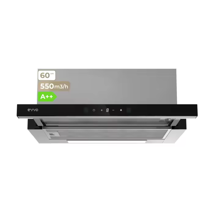 Campana Extractora Telescópica EVVO CE12 Black, 60 cm, 550 m³/h, 3 Velocidades, Energía A++ - 1