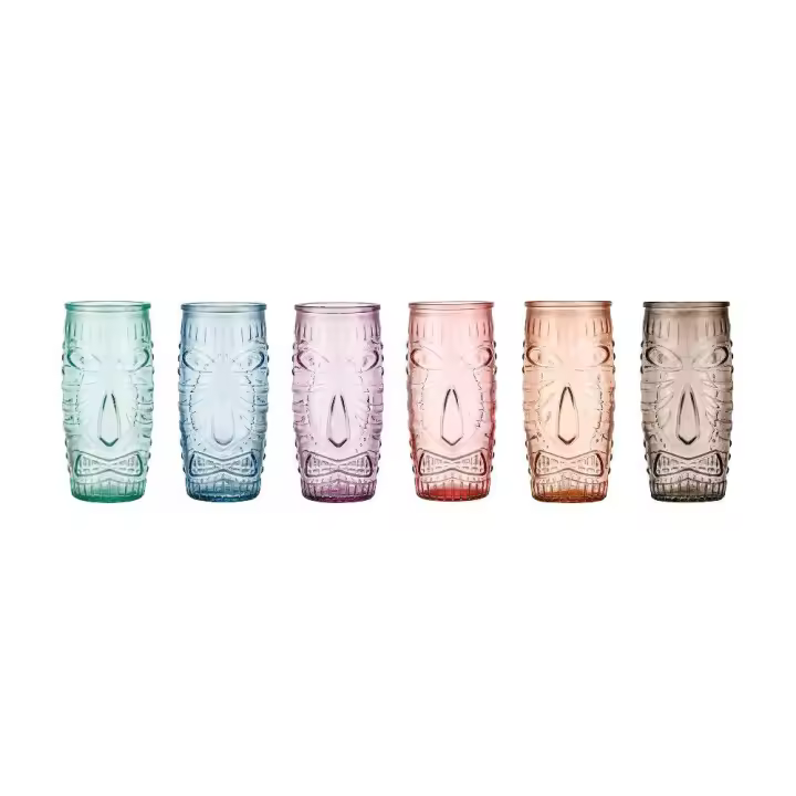 MAXHOME-Set 6 Vaso bajo ,Vaso Alta tiki 500ml-600ml, colores la mediterr - 1