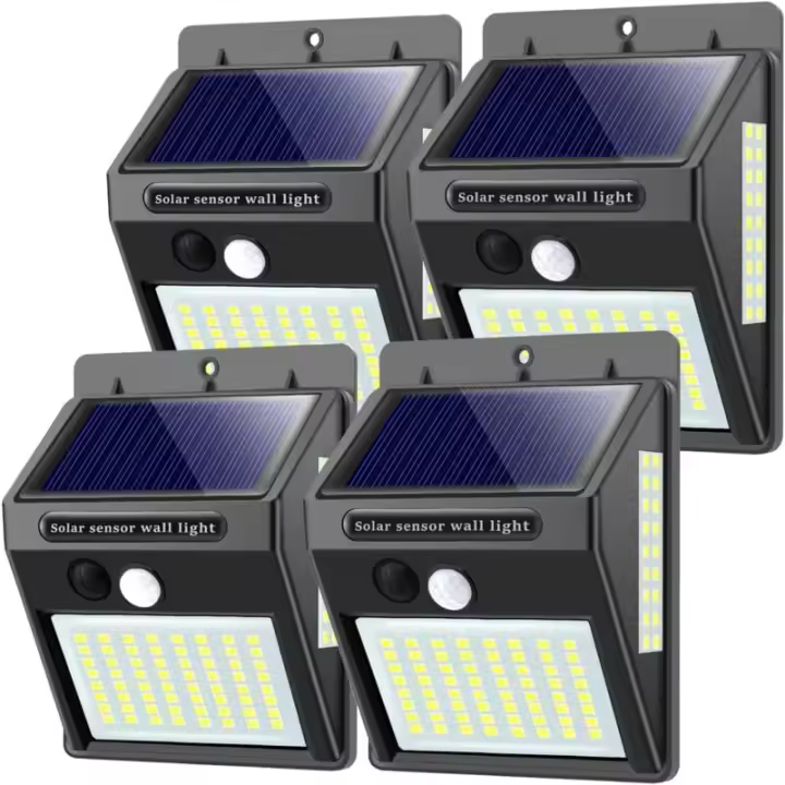 Luces solares para exteriores con sensor de movimiento, alta calidad 100LED-1000Lumen Luz solar al aire libre 1200mAh Luz de pared impermeable Sensor LED solar-4pcs - 1