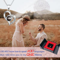 Collar con proyección de cristal en 100 idiomas europeo y Americano, Colgante con forma De Corazón con la frase "Te Amo", regalo de San Valentín rosa - details 3
