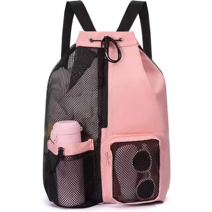 Mochila deportiva ligera e impermeable de malla con cordón para la playa, con múltiples bolsillos para artículos húmedos y secos, correa ajustable para natación, gimnasio - 1
