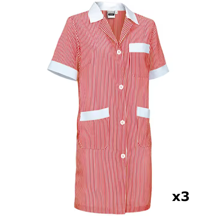 Bata de Trabajo a Rayas para Mujer Manga Corta Entallada Pack 3/Pack 5 - 1