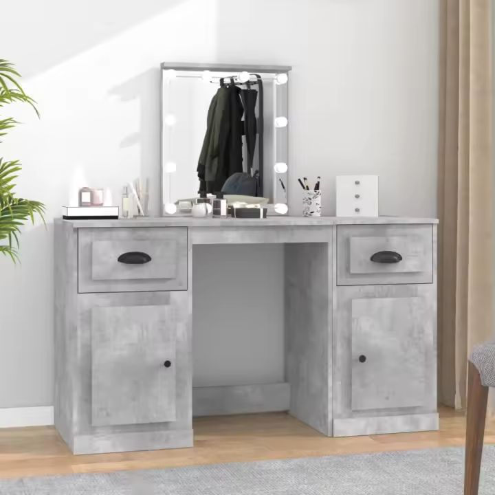 vidaXL Tocador con LED gris hormigón 130x50x132,5 cm - 1