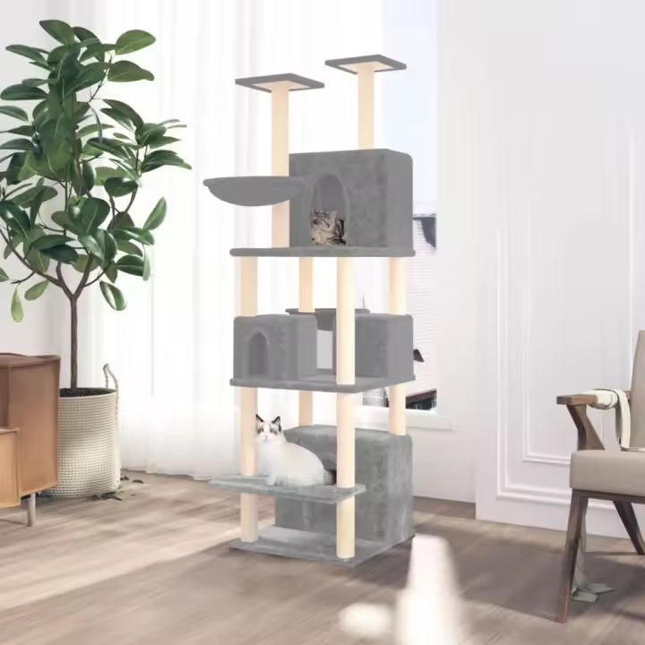 vidaXL Rascador para gatos con postes de sisal 180 cm torre para gatos Color Crema,  Gris claro,  Gris oscuro y mas - 1
