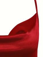 Vestido De Satén Va Va Voom Para Mujer 2024 Con Suspensión En La Cintura Estilo Sexy Y Club Manga Espagueti Largo Hasta La Rodilla - details 7