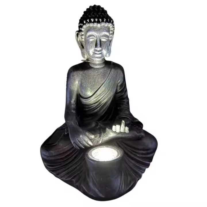 Figura de Buda Sentado Negro con Luz Solar LED RESINA 28X21,5X21,5 CM Para Decoración de Jardín Exterior IP44 - 1
