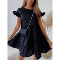 Vestido Corto De Verano Para Mujer Estilo Casual Con Mangas Flare Y Cuello Redondo Color Sólido Vestido De Fiesta De Vacaciones Largo De Rodilla Ajuste Suave - details 4