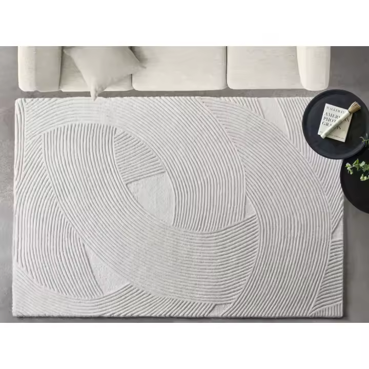 Vente-unique - Alfombra de lana con relieve hecha a mano - 200 x 290 cm - 2200g/m2 - Marfil - BASSAM - 1