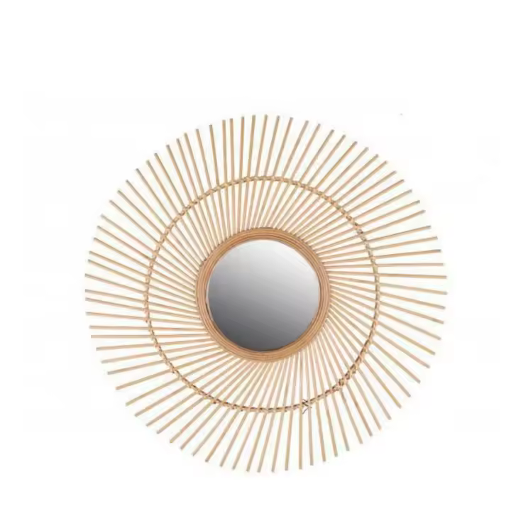 ARISE SHOP-Espejo Espiral de Bambú,Espejo de pared colgante creativo natural forma redonda para sala de estar 63cm - 1