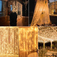 Curtain Light Solar Exterior 300LED Impermeable Luces De Cadena Para Jardín Patio Puente Decoración Festiva De Navidad - details 4