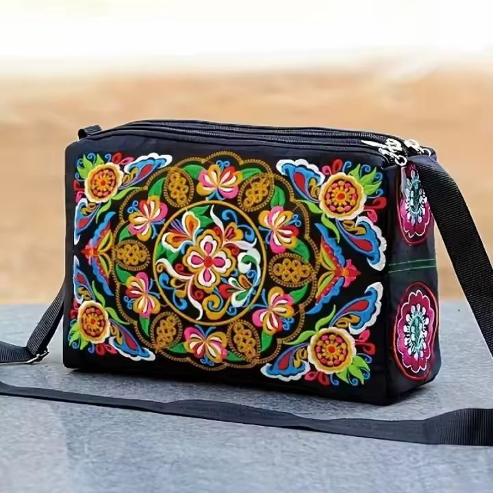 Bolso Bandolera De Nylon Para Mujer Con Bordados De Flores Capacidad Grande Estilo De Lujo Bolsos De Hombro Para Viajes - 1