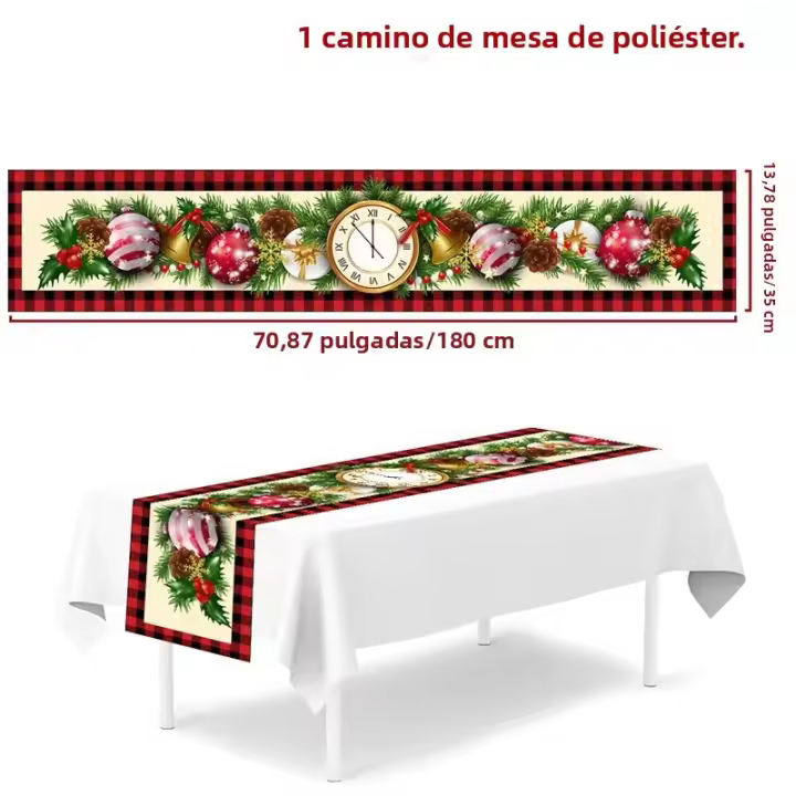 Mantel Runner De Navidad Rojo Y Negro Con Patrón De Copos De Nieve Decoración Para El Hogar 2023 Xmas Mantel Tela De Poliéster 100% - 1