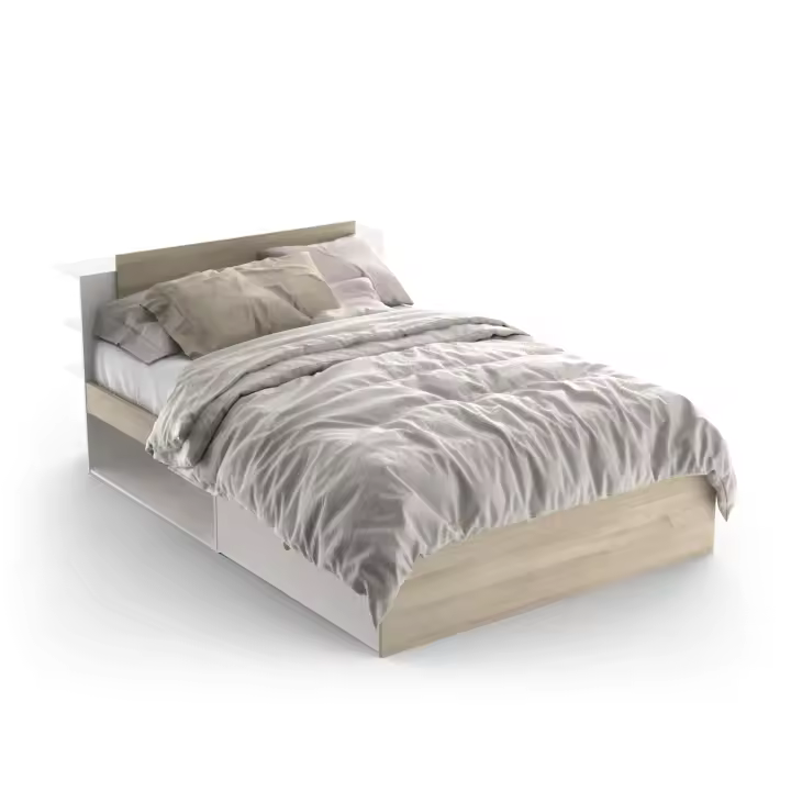 Cama matrimonio Life en color roble Kronberg y blanco mate con cabecero y 2 cajones 135-140x190-200 cm - 1
