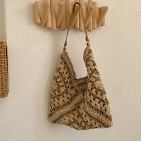 Bolso de hombro tejido de paja para mujerbolso de mano de tamaño mediano con asa para vacaciones en la playaPopular - details 20