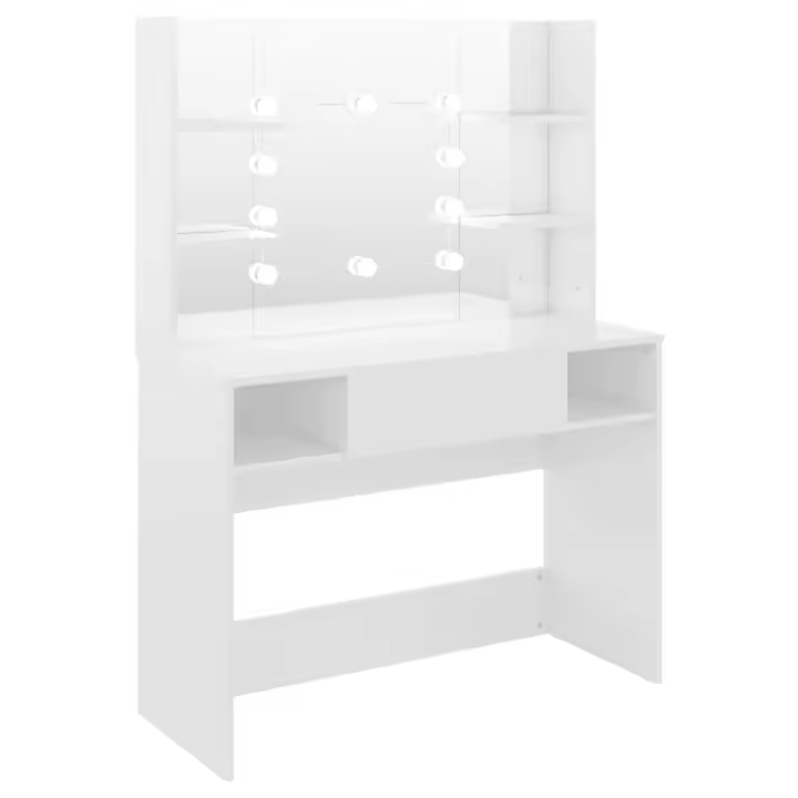 Tocador de maquillaje luces LED MDF blanco brillo 100x40x135 cm - 1