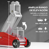 HOMCOM Gato Hidráulico para Coche de 2 Toneladas Gato Hidráulico con Altura Ajustable 12-30 cm y 4 Ruedas para Apoyar Coches Automóviles Rojo y Amarillo - details 3