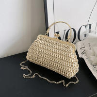 Bolso De Noche Elegante Para Mujer Con Cadena Dorada Bolso De Mano Tejido Manual Para Fiesta Banquete Clutch De Hombro Cruzado - details 13