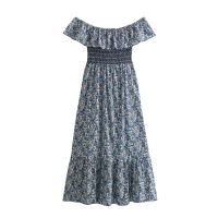Vestido Largo Sin Mangas De Mujer TRAF Elegante Y Moderno De Verano Con Estampado De Flores Y Cuello Bajito Para Fiestas Y Noches - details 2