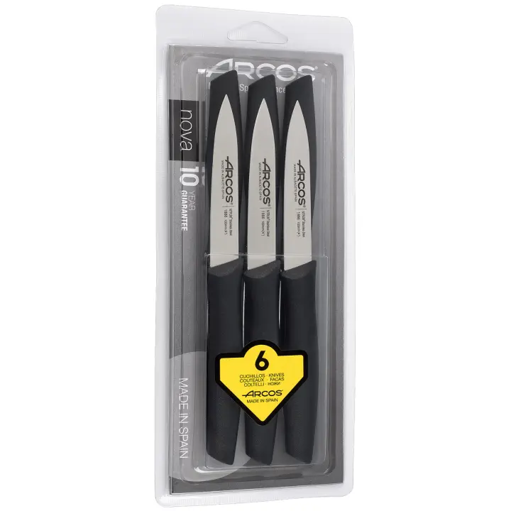 ARCOS Nova - Set de 6 Cuchillos Mondadores (100 mm) - Hoja Lisa de Acero Inoxidable Nitrum® - Mango de Polipropileno (PP) - 1