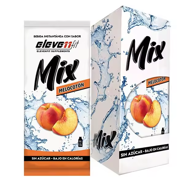 Eleven Fit Mix Instantáneo, Caja de 12 Sobres Sabor Melocotón - Prepara 1.5L de Bebida Saludable - Sin Azúcar, Baja en Calorías y Carbohidratos - Ideal para Agua/Leche, Cocinar y Preparar Postres - Mejora tu Dieta - Apto para Adultos y Niños - 1