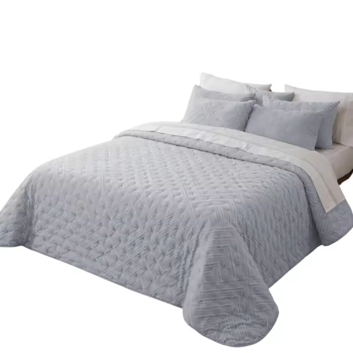 Colcha Alcohado Color Celeste Rosa Gris adecuado para vestir la cama todo el año,combinar con aulquier tipo de decoración - 1