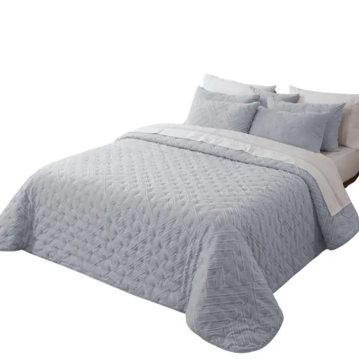 Colcha Alcohado Color Celeste Rosa Gris adecuado para vestir la cama todo el año,combinar con aulquier tipo de decoración - 1