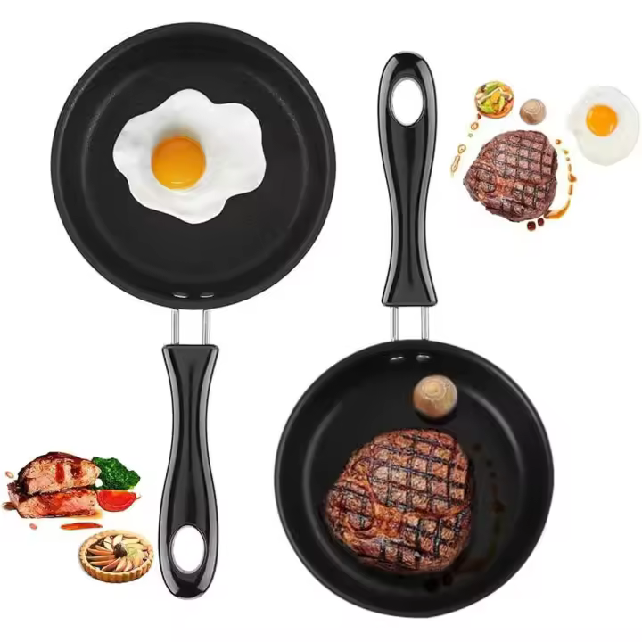 2 Piezas Mini Sartén Huevo, Mini Sartén, Mini Sartén Antiadherente, Pequeña Sartén para Huevos, Para Freír Huevos, Tocino, Lonchas de Jamón, Bistecs, Rollitos de Huevo (12,7 cm) - 1