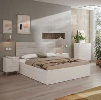 Meimon SWEET Conjunto dormitorio: cabezal para cama 135–150 cm + 2 mesitas de noche con 3 cajones cada una, tablero melaminizado TIPO E1 (15 mm/10 mm), traseras MDF 3 mm, cantos PVC 0,6 mm, guías metálicas, patas ABS marrón, tiradores ABS blanco - details 1