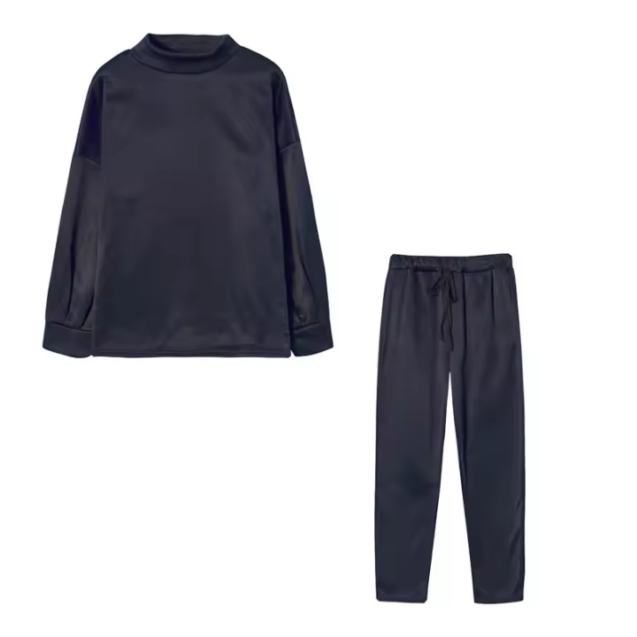 Conjunto De Dos Piezas Para Mujer De Otoño E Invierno Suéter De Cuello Alto Casual Color Sólido Pantalones Conjunto De Moda - 1