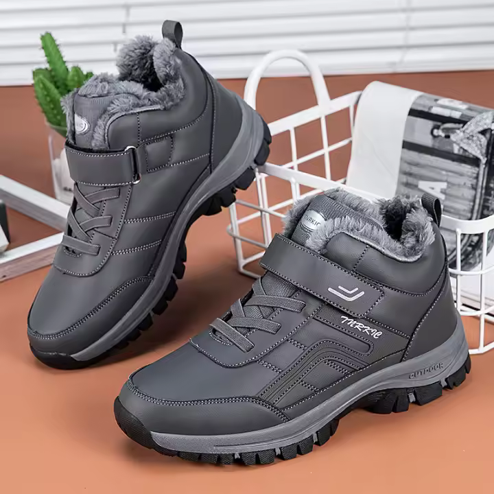 Botas De Invierno Para Hombre Impermeables Suela Antideslizante Alta Topo Botines De Nieve Casuales Con Cierre De Correa De Plush Lining Material De Suela De Goma - 1