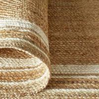 COSHANO Alfombra Redonda Yute Natural Trenzado Beige con Algodon Blanco 100cm - details 2