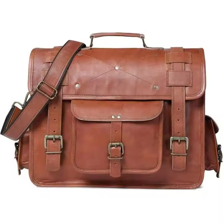 Vintage Handmade Laptop Briefcase Genuine Leather Mesenger Satchel Crossbody Bag - 1