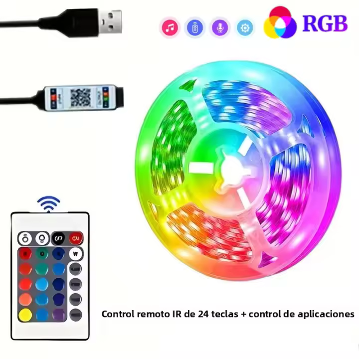 Tira De Luz LED RGB 5050 Control Remoto Y APP Decorativa Para Interiores Sin Control De Agua Fuente De Alimentación DC 5V - 1