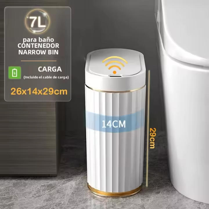 Bandeja De Papel Toalla De Baño Y Lámpara De Noche Sensor Automático 7 Litros Cesta De Basura Inteligente Para Cocina Y Toilette - 1