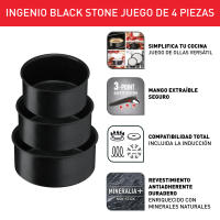 Tefal Ingenio Black Stone Set de 4 piezas  apilable 16/18/20 cm, revestimiento antiadherente, indicador de temperatura,  fabricado en Francia, inducción L3998902 - details 1