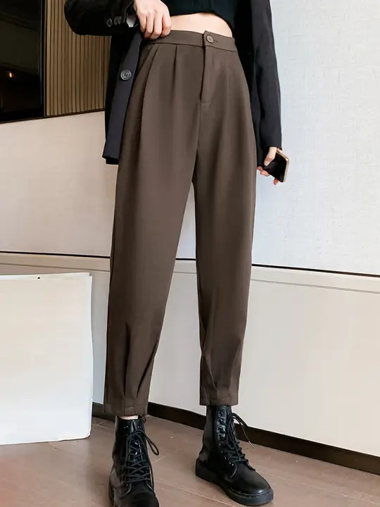 Pantalones De Parche De Lana Gruesa Para Mujer Invierno Cintura Alta Casuales Calientes De Pierna Larga Hasta El Tobillo - 1