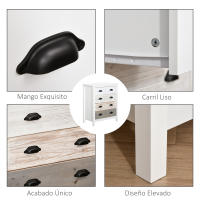 HOMCOM Cómoda con 5 Cajones Cómoda para Dormitorio Moderno con Diseño Anti-vuelco Cajonera para Salón Pasillo 70x38x85 cm Blanco - details 5