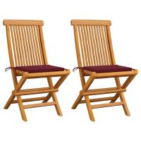 vidaXL Sillas de jardín 2 uds madera teca con cojines a cuadros gris en color Estampados cuadros grises/Rojo vino tinto/Negro y más | cómodas modernas ergonómicas para comedor cocina salón hogar - details 1