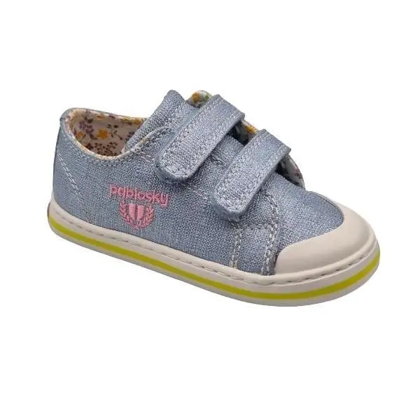 Zapatillas Con Velcro De Lona, Para Niñas, Marca Pablosky, En Color Azul. - 1