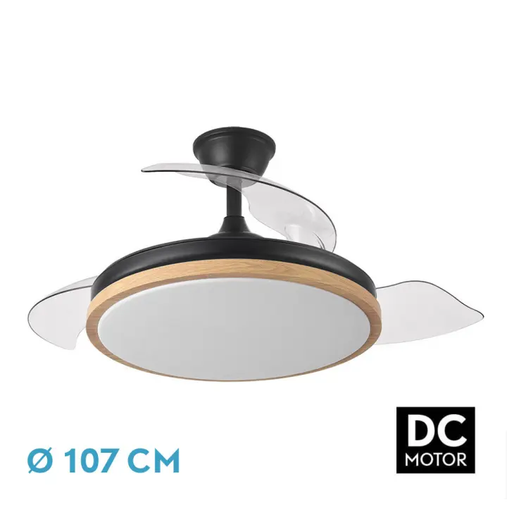 VENTILADOR DE TECHO DC EVROS 72W 6120LM NEGRO/HAYA 107D 3ASP.DESPLEGABLES 3000-4000-6000K REMOTO+TEMP+MEMORIA - 1