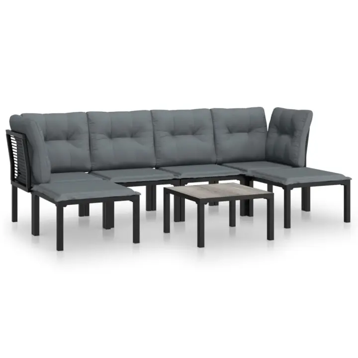 vidaXL Juego de muebles de jardín 7 pzas ratán sintético negro y gris - 1