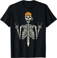 Camiseta Punk Rock Para Hombres Y Niños Estilo Rockero Con Diseño De Esqueleto Y Rocker Para Halloween Cuello Redondo Manga Corta Material De Algodón - details 0