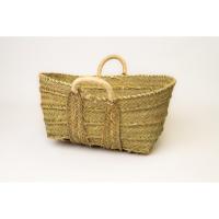 Fibranature - Cesta, leñera de esparto rectangular con dos asas - Fabricación 100% artesanal con prodcutos naturales - articulo para guardar la leña y decorativo - detalle de cuerda blanca en asas y borde - - details 0