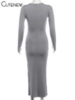Vestido Largo Elegante Para Mujer NIBBER Con Cuello Redondo Y Patchwork Ajustado Para Noche Traje De Fiesta Vestidos - details 9